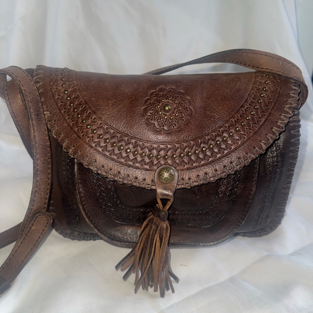 Patricia Nash Crossbody Brown Fringe Leather Women's Bag Tote